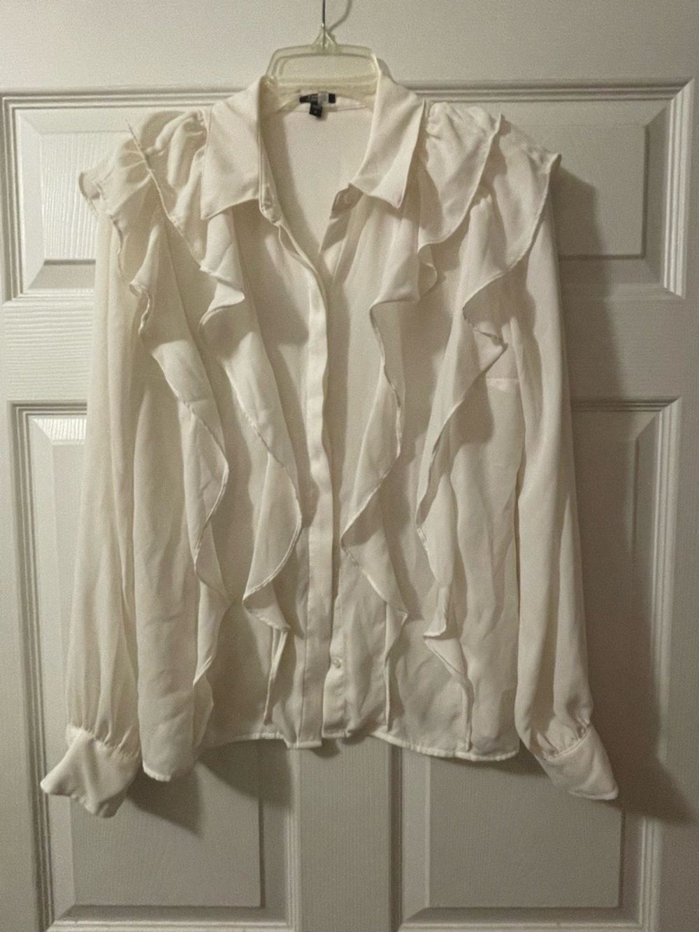 Ivory Ruffle Front Button-Up Blouse